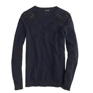 NWT Jeweled Shoulder Wool Cashmere Sweater, Navy, Size XL